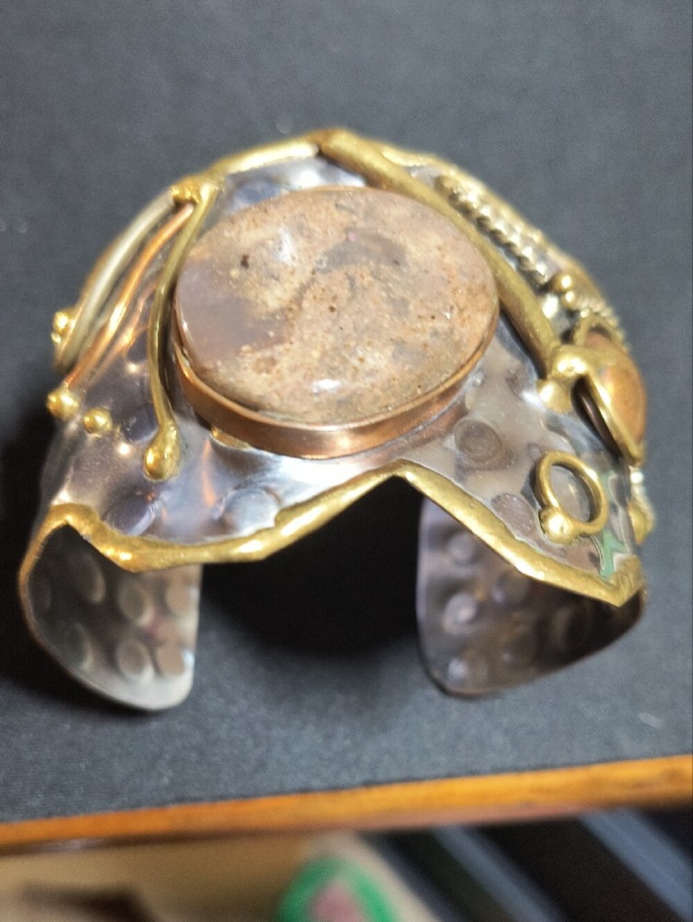 Handcrafted Mixed Metal Statement Cuff Bracelet in Gold and Silver - Picture 5 of 5